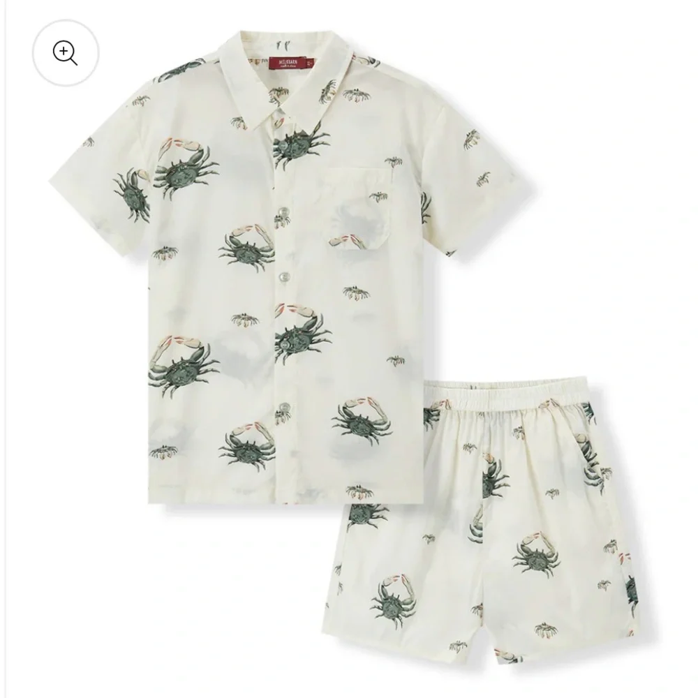 Milkbarn Kids Crab Print Summer Set - Cream and Green, 18-24 Months